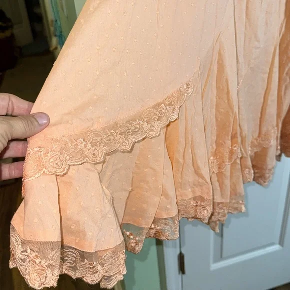 Romans Peach Lace Trim Boho 100% Cotton Maxi Skirt Fairy CottageCore Size 22 - Picture 2 of 10